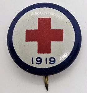 Antike 1919 U.S. WWI Heimatfront AMERIKANISCHES ROTES KREUZ Metall Button Pin - Bild 1 von 7