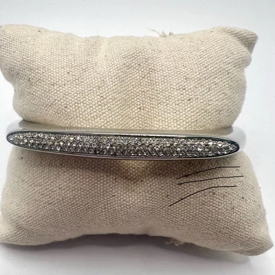 MICHAEL KORS Silver Tone Hinge Bangle Bracelet Pave Cubic Zirconia Front - Image 1 of 4