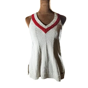 Hollister Knit Sweater Tank Top Women’s Small Red White V-Neck Razorback Preppy - Picture 1 of 11
