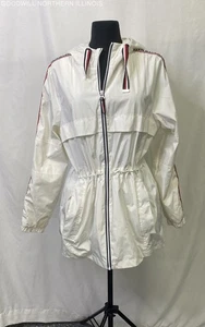 Women's Tommy Hilfiger Hooded White Red/Blue Stripe Mesh Lined Zip Jacket Size M - Picture 1 of 7