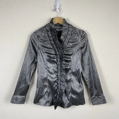 复古 Ravel M Ruffle Top Vampire 金属银色 Regency Whimsigoth 衬衫 — 第 1/4 张图片