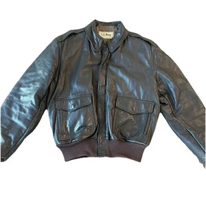 Vintage LL Bean Goatskin Leather Bomber A-2 Flight Jacket Brown Made in USA - Picture 1 of 15