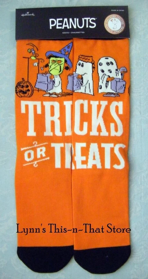 Hallmark 花生 均码 适合大多数万圣节袜子 橙色 黑色 史努比 (S2/1731 — 第 1/1 张图片