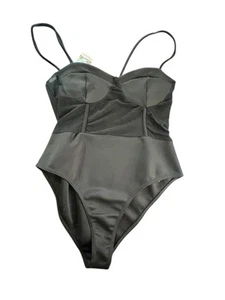 Boohoo Bodysuit Size UK 16 US 12 Black Mesh Cupped Bodysuit Semi Sheer - Picture 1 of 8