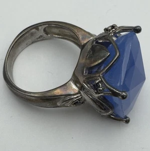 Sz 9 Sterling Silver Blue Jadeite Stone Square Ring 925 Statement Cocktail Vtg - Picture 1 of 13