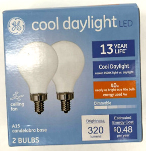 (2 bulbs) GE cool daylight LED A15 Ceiling Fan Candelabra base 40W 93122674 Q1
