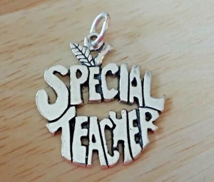 Sterling Silver 25x22mm 2.5g School says Special Teacher shape of Apple Charm - Picture 1 of 4