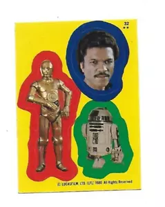 1980 Topps Star Wars Serie 1 pegatina #32 Lando Calrissian, C3Po y R2D2 casi nuevo-M - Imagen 1 de 2