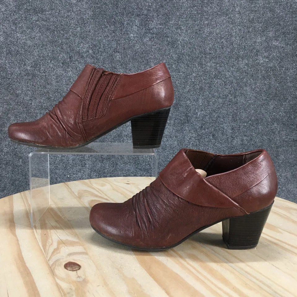 Yuu Botas Mujer 8.5 M Marsha Botín Cuero Marrón Punta Redonda Tacones Cubanos Foto 1 de 4