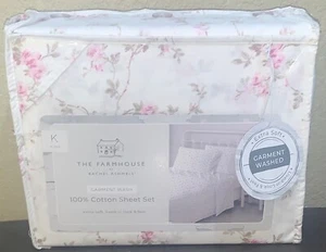 FARMHOUSE by Rachel Ashwell Shabby Chic weiß rosa Rosen Blumen KING Bettwäsche Set - Bild 1 von 3