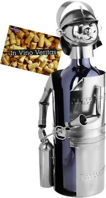 BRUBAKER porta bottiglie vino vigile del fuoco in metallo idea regalo pompieri - Immagine 1 di 4