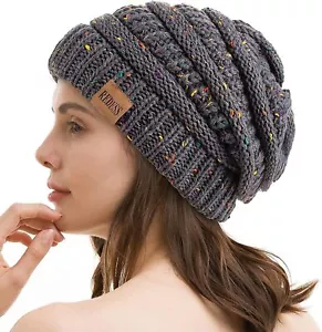 Mütze Zopfstrickmütze Beanie Warm Chunky Soft Oversized Konfetti Dunkelgrau - Bild 1 von 4