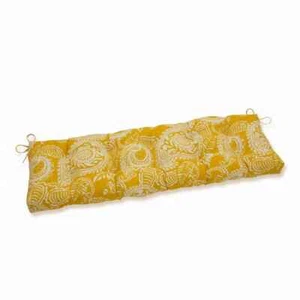 Paisley Rectangular Outdoor Bench Cushion in Yellow/Ivory Addie - Picture 1 of 6