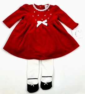 Little Me Baby Mädchen Weihnachtsoutfit Größe 6 Monate rotes Kleid weiße Strumpfhose - Bild 1 von 12