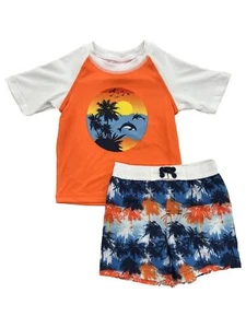 Infant & Toddler Boys Orange Ocean Sunset Theme Rash Guard & Swim Trunks Set - Picture 1 of 1