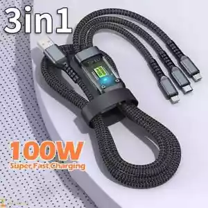 3-in-1 Transparent Luminous Super Fast USB Charging Cable - Picture 1 of 5