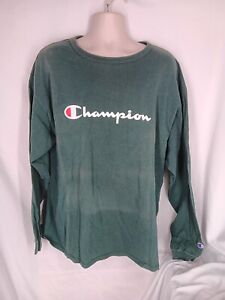 Vintage 90s Champion Big Spellout Long Sleeve T Shirt Green Mens XXL Made In USA