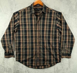 Consensus Mens Medium Shirts Black Plaid Button Down LS Wrinkle Stain Resist - Picture 1 of 9