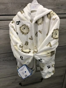 Ron Ron Baby Faux Mink Bathrobe White & Yellow Lion monkey Elephant 0- 18 M - Picture 1 of 1