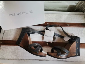 Hochwertige SEE by CHLOE Wedges HOLZ Pumps Schuhe Damen Leder Keilabsatz Sandale - Bild 1 von 19
