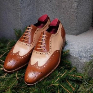 Handmade Men Spectator shoes, Men tan and beige formal shoes, Men dress shoes - Picture 1 of 5