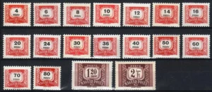 Ungarn 1958. Rot-Schwarz Porto / Porto fälliger Satz postfrisch (**) Mi.: 222-239 - Bild 1 von 1