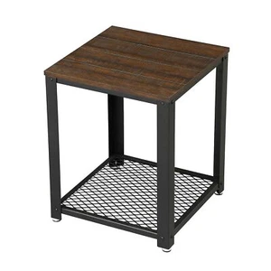 Modern Industrial Metal Wood Nightstand Side Table with Mesh Shelf - Picture 1 of 3