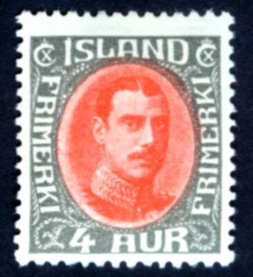 Iceland SC 178 4a Gray and Red Christian X Watermark Multiple Crosses MH F  OG - Image 1 of 2