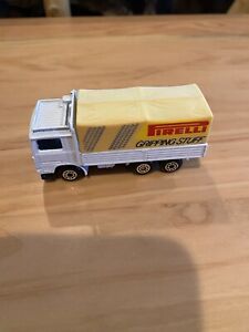 Vintage 1984 Matchbox Volvo Flatbed Pirelli Truck Diecast Toy White 1/90 Scale