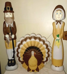 Vintage Don Featherstone Thanksgiving Blow Molds - Man Woman Pilgrims, Turkey - Picture 1 of 23
