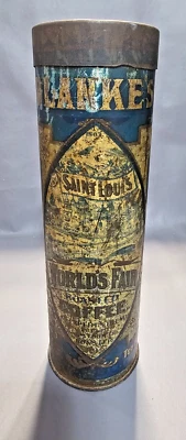 Lata de café tostado C F Blanke's Feria Mundial de San Luis ED cilindro alto 1803 1903 Foto 1 de 4