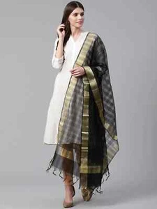 Scarf Dupatta Chunni Golden Border Chanderi Stole Hijab Sarong Neck Wrap Shawl - Picture 1 of 2