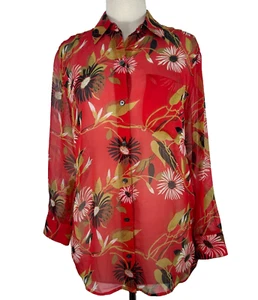 Equipment Daddy geblümte rote Seide transparente Knopfleiste Bluse Damen Größe XS - Bild 1 von 14