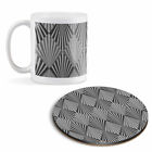 Mug & Round Coaster Set - Bw - Art Deco Pattern Teal Girls   #38867