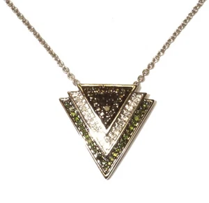 925 Sterling Silver .20ct black white green diamond "V" pendant necklace 4g 18" - Imagen 1 de 6