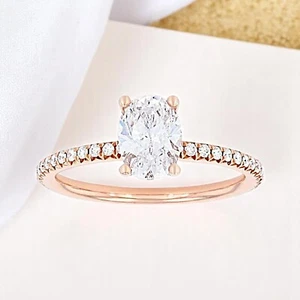 18K Rose Gold 1.40 Ct IGI GIA Lab Created Oval Cut Diamond Engagement Ring - Picture 1 of 11