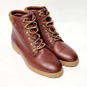 Lauren Ralph Lauren LRL Mikelle Brown Leather Lace Up Mid Top Boots Wms 7.5B US - Picture 1 of 24