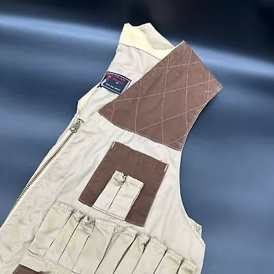 Vintage Duck Hunting Vest Beige Brown Cotton Zip Up Bird Red Head 1950s AS IS - Image 1 of 4