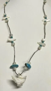 Collar Apilado Pájaro Abulón Artesanal Turquesa Zuni Plata de Ley (16,21 g - Imagen 1 de 3
