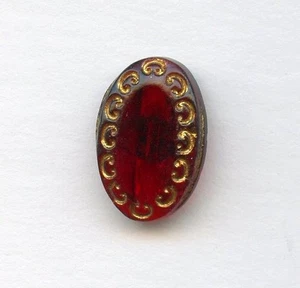 AWESOME RUBY RED GLASS button--OVAL--CONCAVE CENTER--CURLY CUE DESIGN--3/4" - Picture 1 of 2