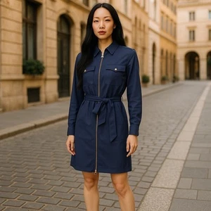Calvin Klein Blue Cuffed Sleeve Shirt Dress - Picture 1 of 9