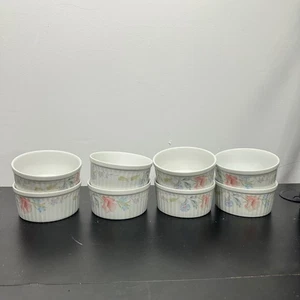 America Limoges Flowers Fine Porcelain Ramekins Microwave Oven Safe Set of 8 - Picture 1 of 3