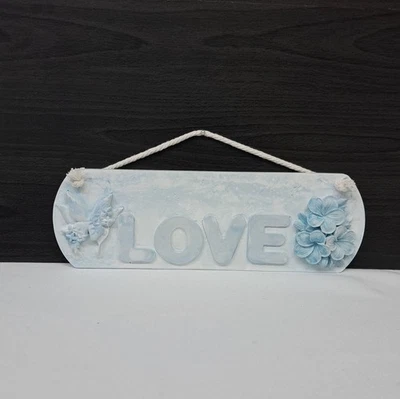 Floral Wall Plaque Blue Wall Decoration Gift For Home Rustic Decor - Image 1 of 4