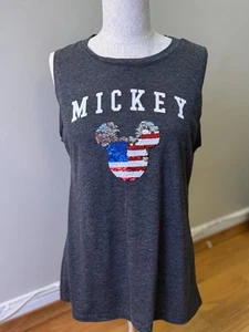Disney Women’s Mickey Mouse Flip Sequins Gray Sleeveless Tank Top Size L - Picture 1 of 10