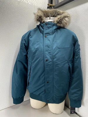 Abrigo de invierno London Fog para hombre con ribete de piel ártica talla L verde azulado Foto 1 de 4