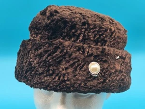 Chapeaux Classiques Fur Blend Hat Brown Canada Viscose Rayonne /w Pin Winter - Picture 1 of 9