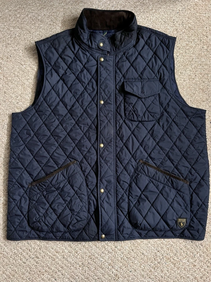 De Colección Polo Ralph Lauren Hombres Polo Club Chaleco Acolchado 3XL Azul Bolsillos con Cremallera Completa Foto 1 de 4