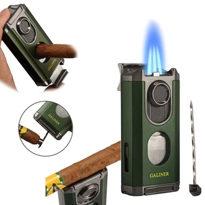 Galiner Pocket Cigar Jet Flame Torch Lighter Guillotine Cutter Holder Punch Gift - Picture 1 of 12