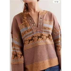 Suéter Free People Running Wild Estampado Gráfico Caballo XL NUEVO - Imagen 1 de 5