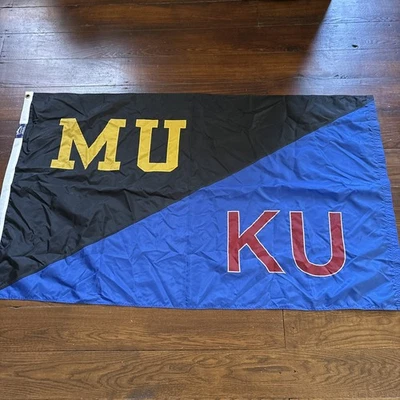 MU & KU Flag - Kansas Jayhawks Missouri Mizzou University 5’x3’ All Nations KC - Image 1 of 4